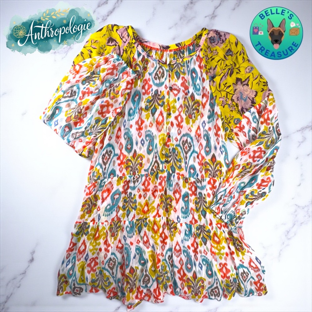 Anthropologie Maureen Babydoll Tunic Blouse Womens XL Sheer Top Shirt Boho Flowy